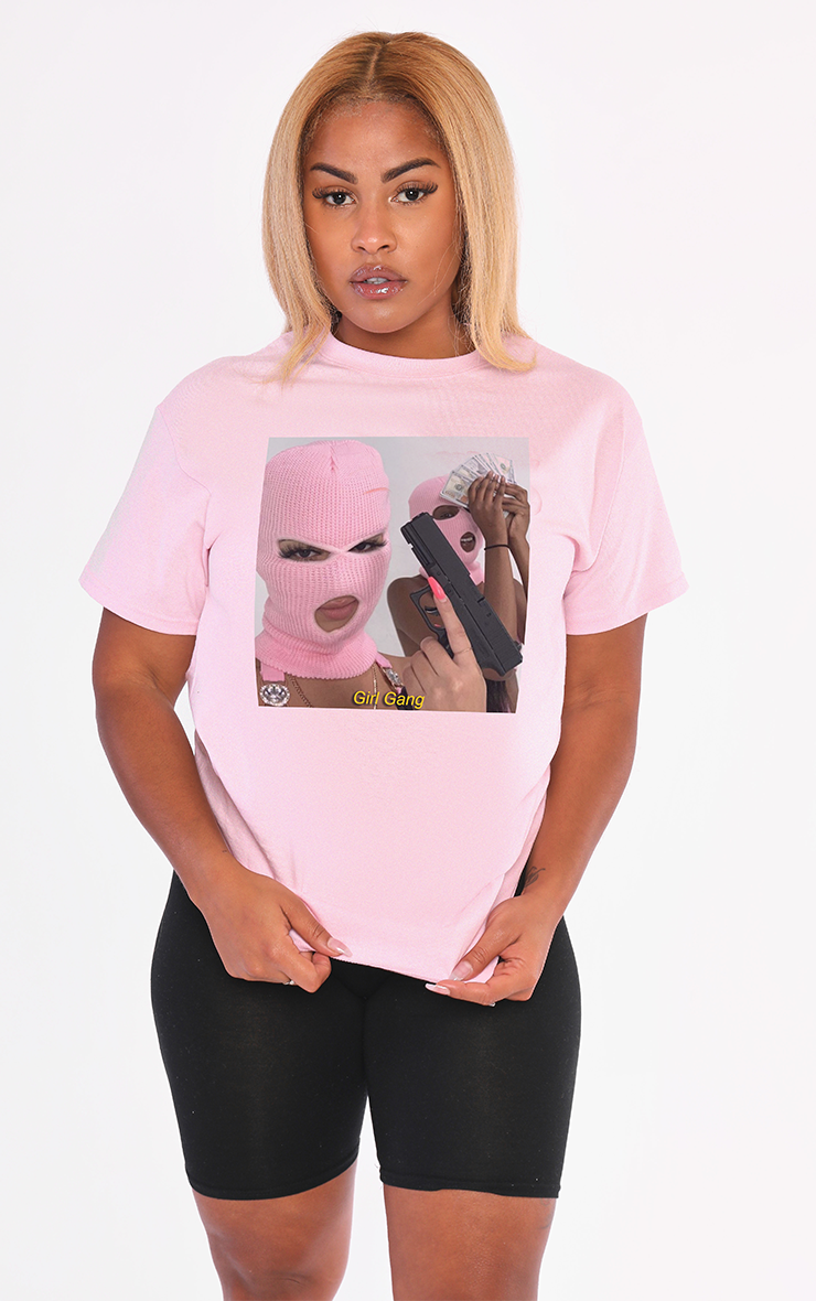 Girl Gang Ski Mask Pink T Shirt