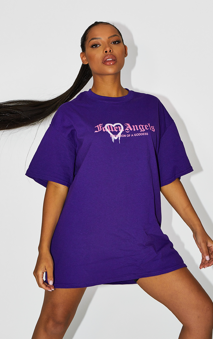 Fallen Angel No More Broken Hearts Purple Oversized T-Shirt