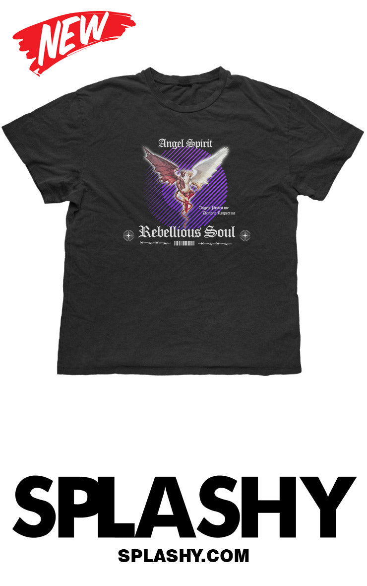 Angel Spirit Rebellious Soul Black T-Shirt