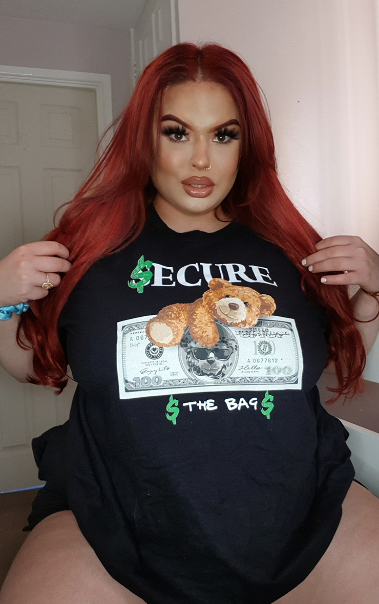 Plus Size Secure The Bag Bear Black T-Shirt