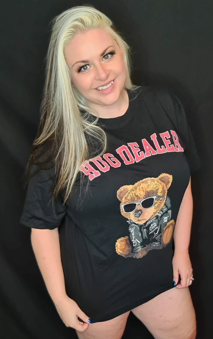 Plus Size Hug Dealer Teddy Bear Black T-Shirt