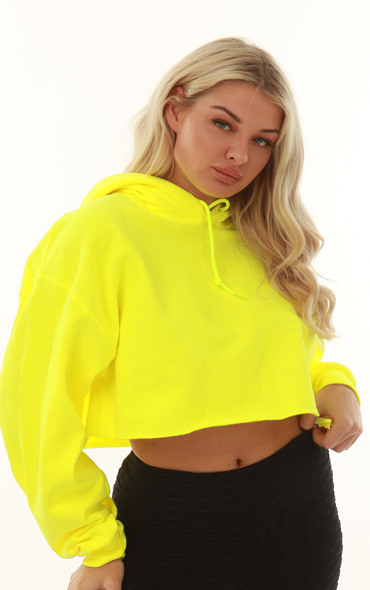 Neon Yellow Festival Oversized Cropped Hoodie