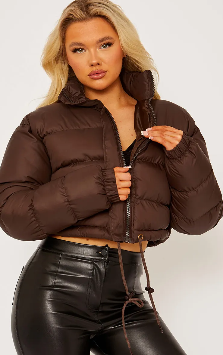 Cropped Dark Chocolate Puffer Jacket