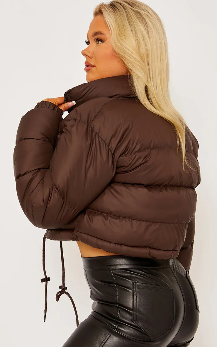 Cropped Dark Chocolate Puffer Jacket