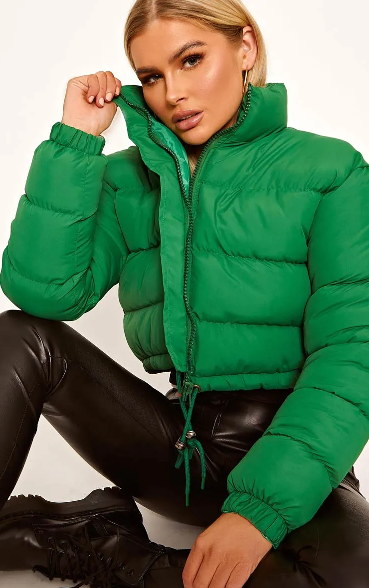Cropped Jade Green Puffer Jacket