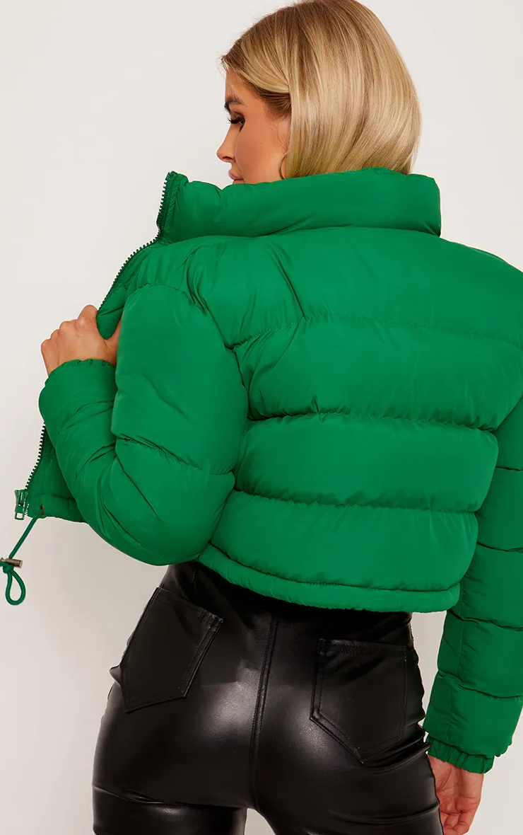 Cropped Jade Green Puffer Jacket