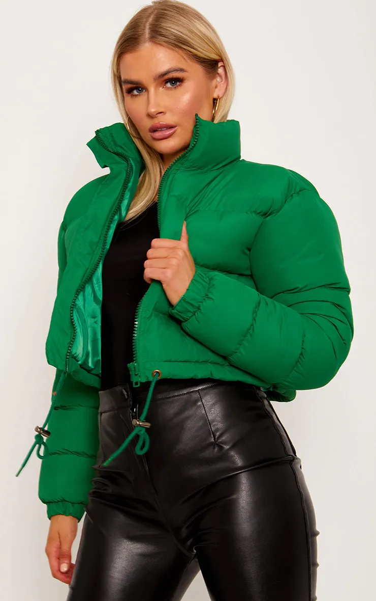 Cropped Jade Green Puffer Jacket