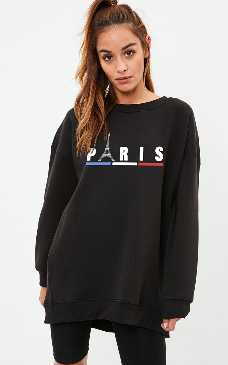 Paris France Eiffel Tower Oversized Black Jumper