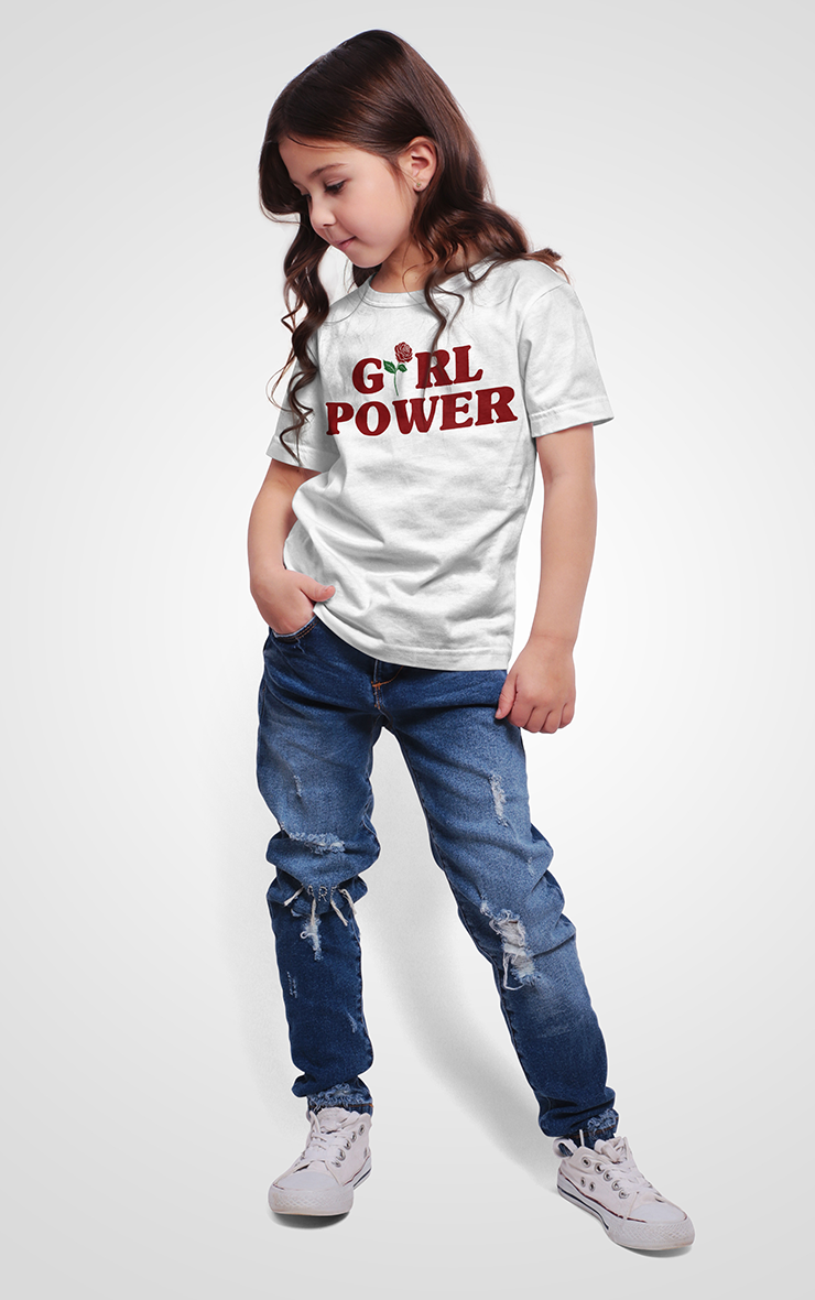 Girl Power Graphic Rose White T-Shirt Kids Unisex Children's T-Shirt