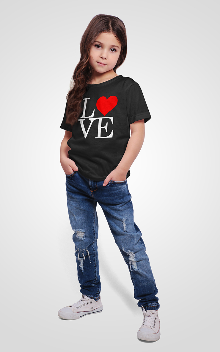 Love Heart Beat Black Unisex Kids Unisex Children's T-Shirt