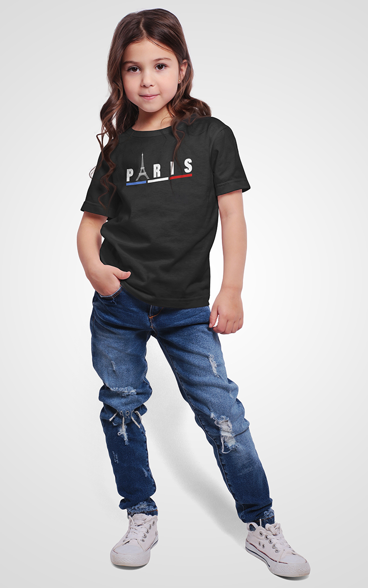 Paris France Eiffel Tower Black Kids Unisex Children's T-Shirt
