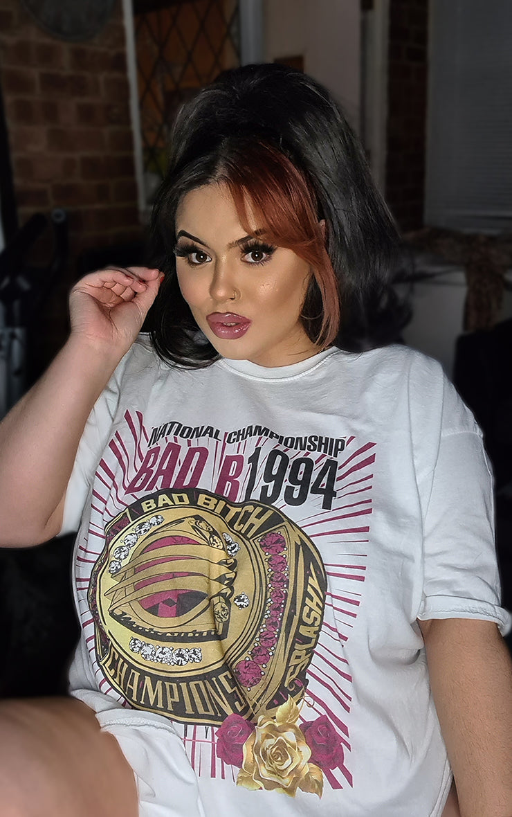 Plus Size Bad B Championship Ring 💍💍 White T-Shirt