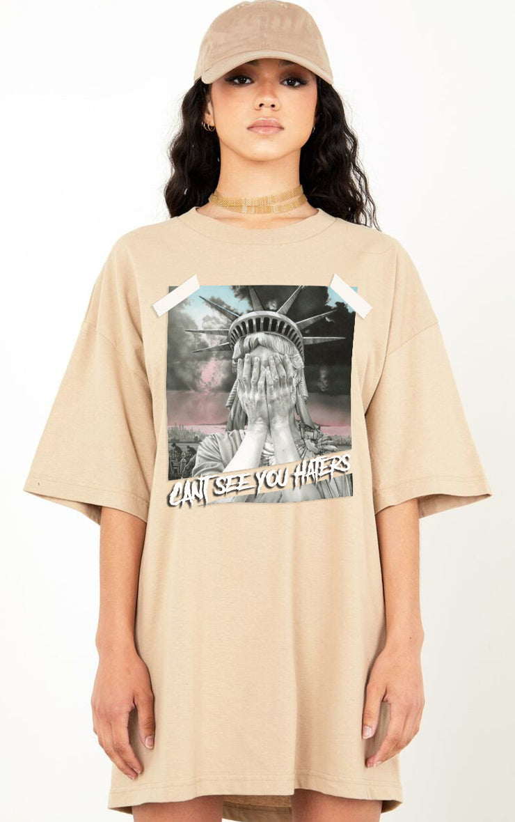 Can't See You Haters Sand Oversized T-Shirt