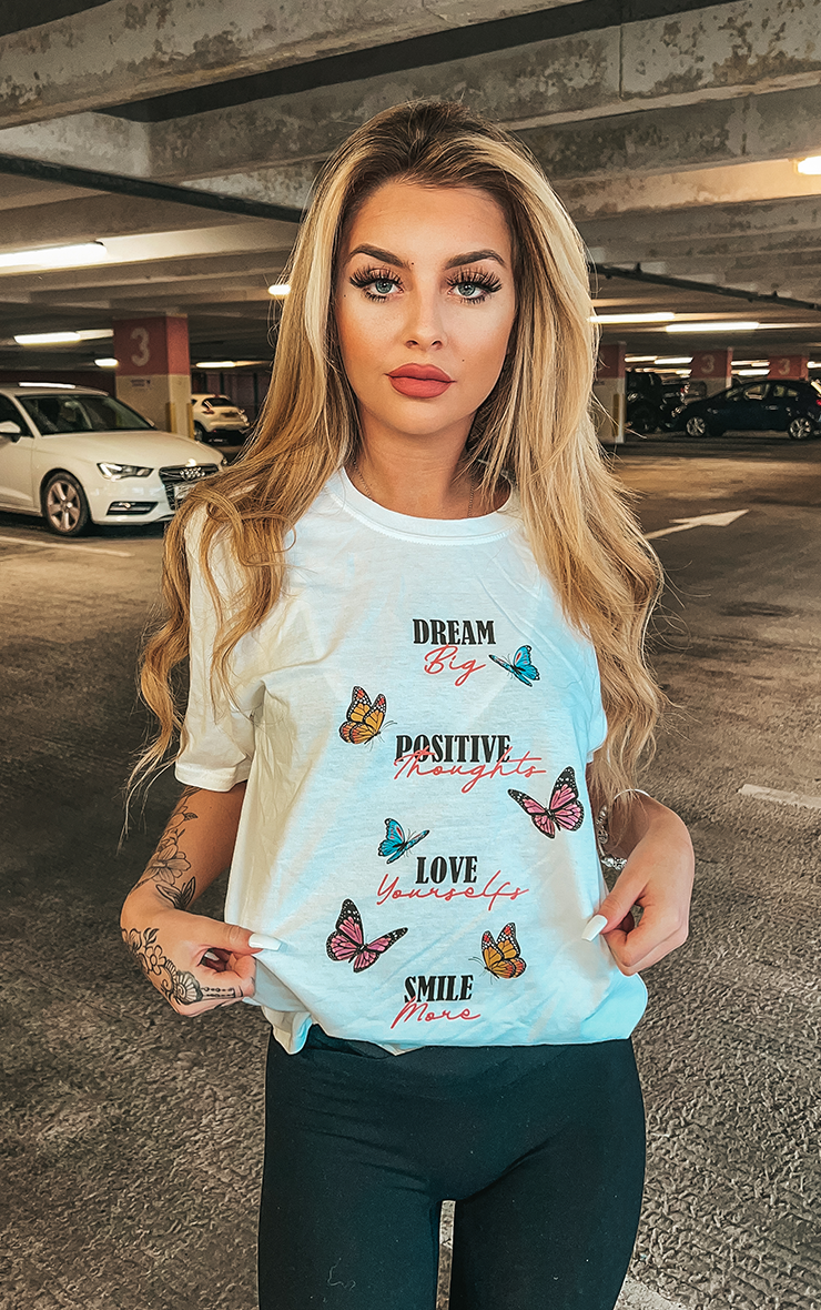 Positive Vibes Butterflies White T-Shirt