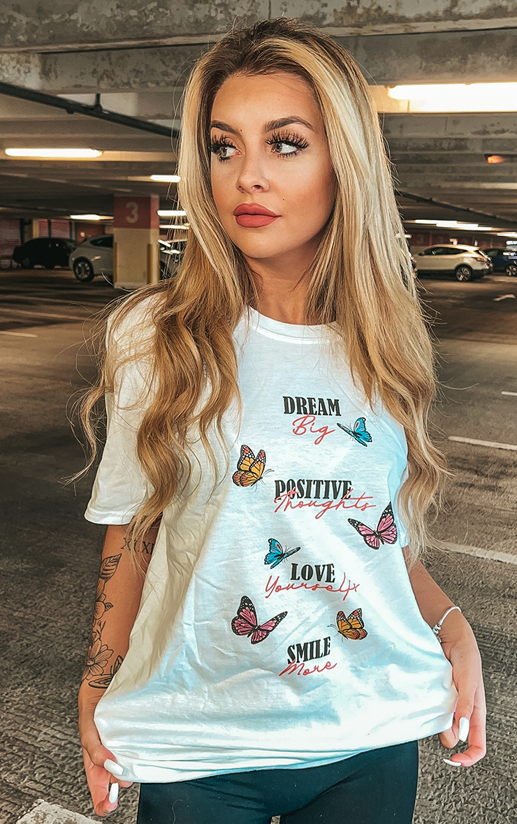 Positive Vibes Butterflies White T-Shirt