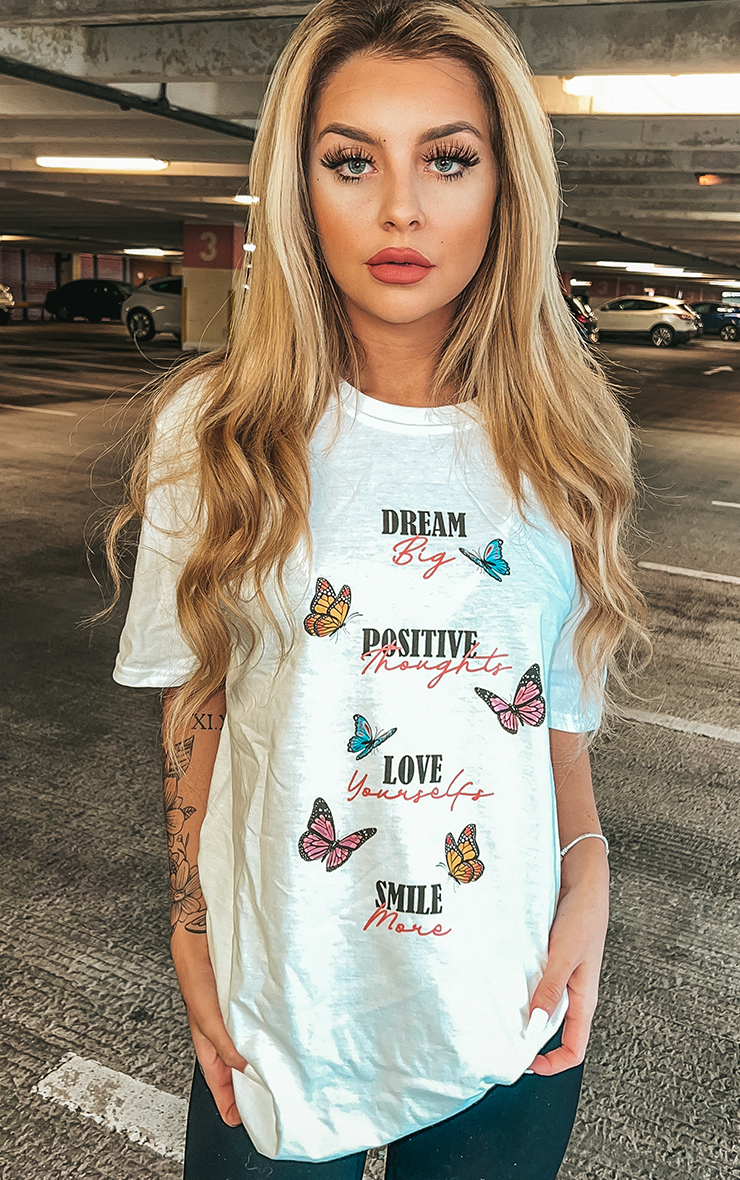 Positive Vibes Butterflies White T-Shirt