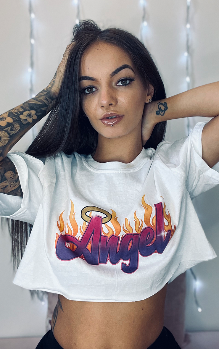 Sweet Angel Halo Cropped Oversized White T-Shirt