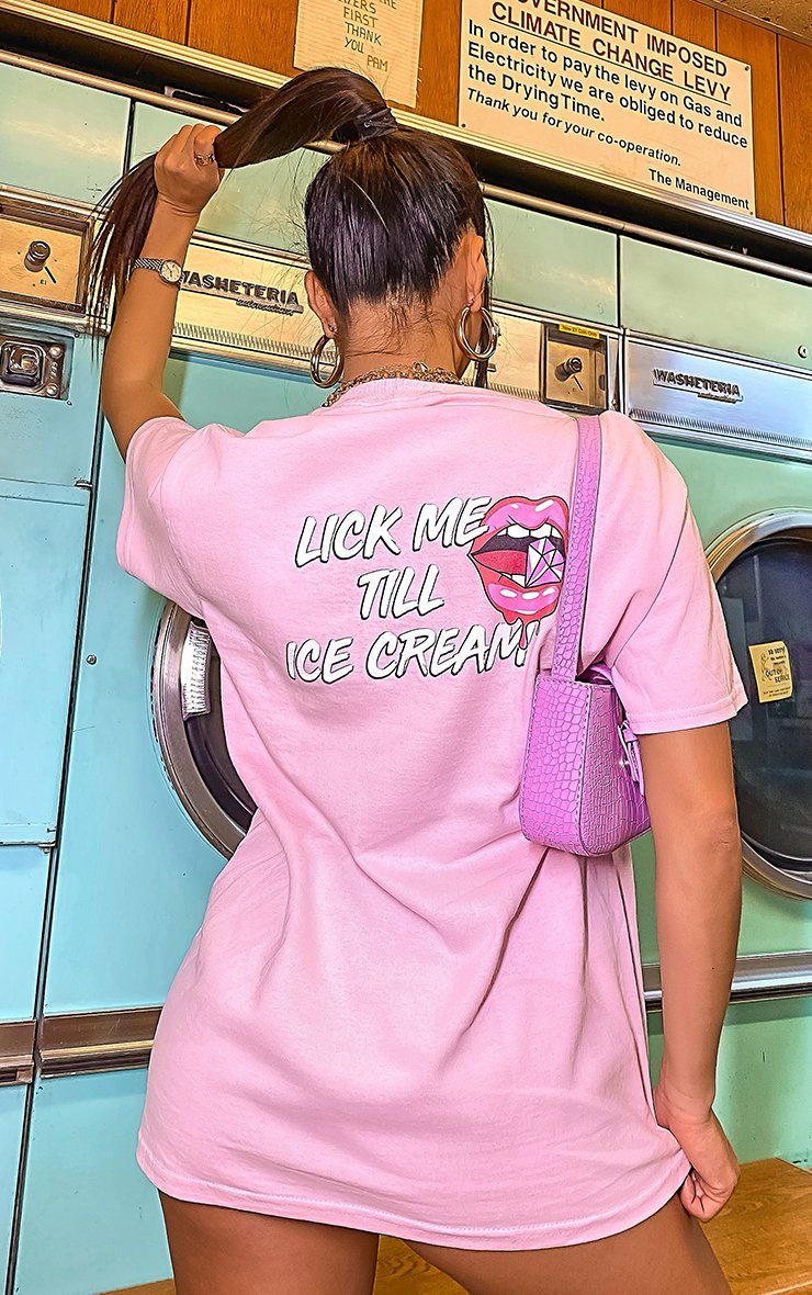 Lick Me Till Ice Cream Baby Pink T-Shirt T-Shirt Splashy 