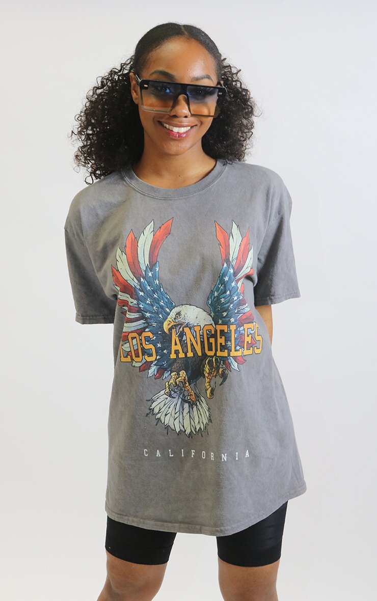 Los Angels California USA Eagle Charcoal T-Shirt T-Shirt Splashy 