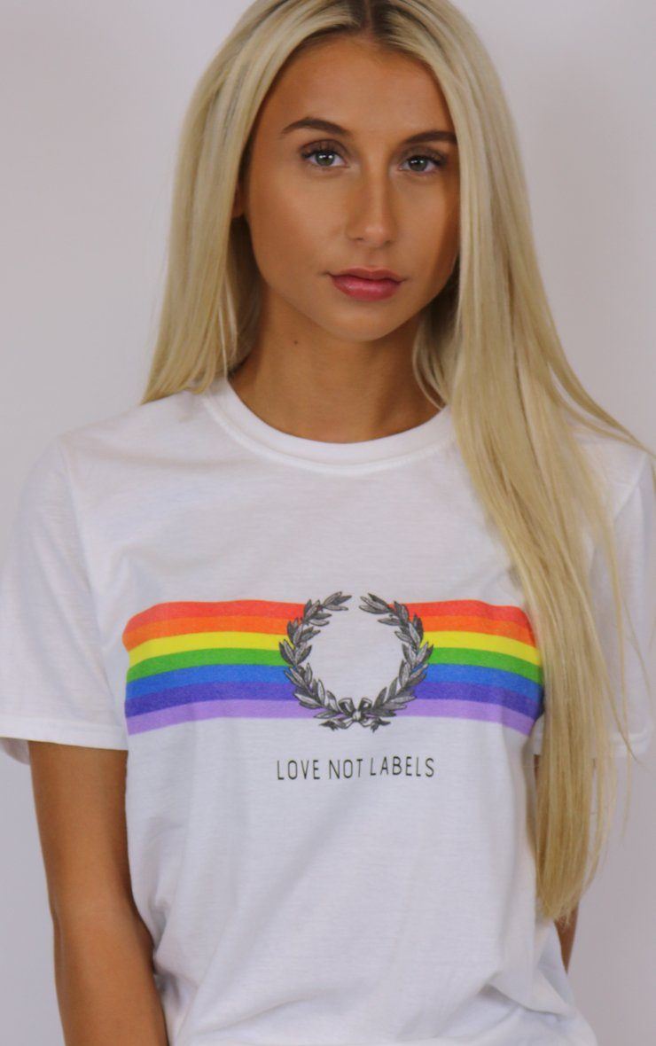 Love Not Labels Pride Rainbow Graphic White T-Shirt T-Shirt Splashy 