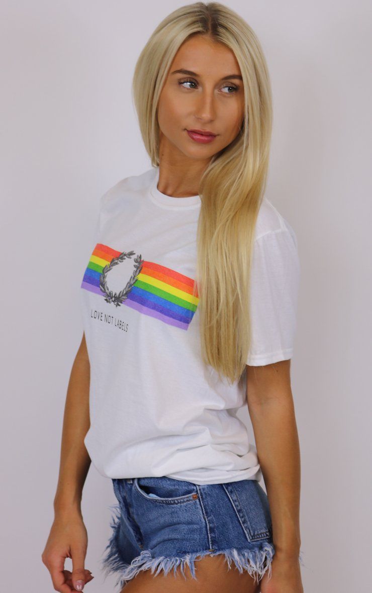 Love Not Labels Pride Rainbow Graphic White T-Shirt T-Shirt Splashy 