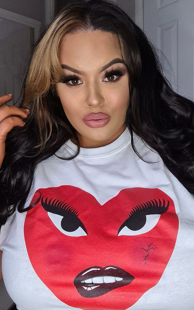 Plus Size Broken Hearts Club Large Heart White T-Shirt