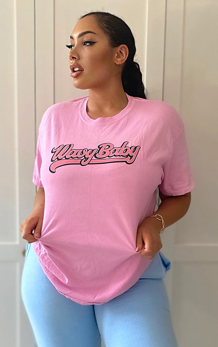 Plus Size Wavy Baby Pink T-Shirt