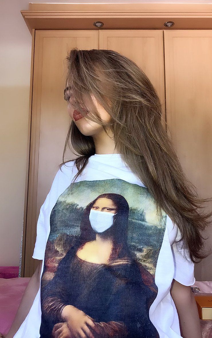 Social Distance Quarantined Art Mona Lisa Mask White T-Shirt T-Shirt Splashy 