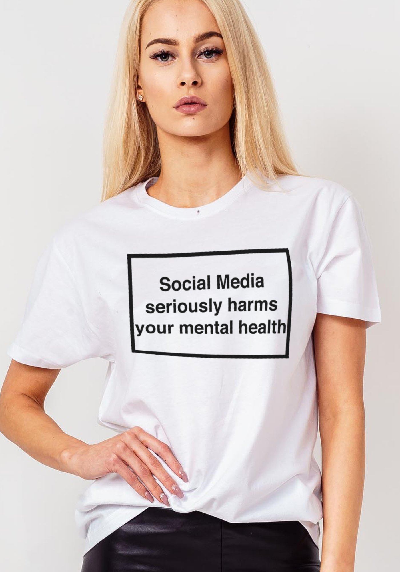 Social Media Serious Harms your Mental Health White T-Shirt T-Shirt Splashy 