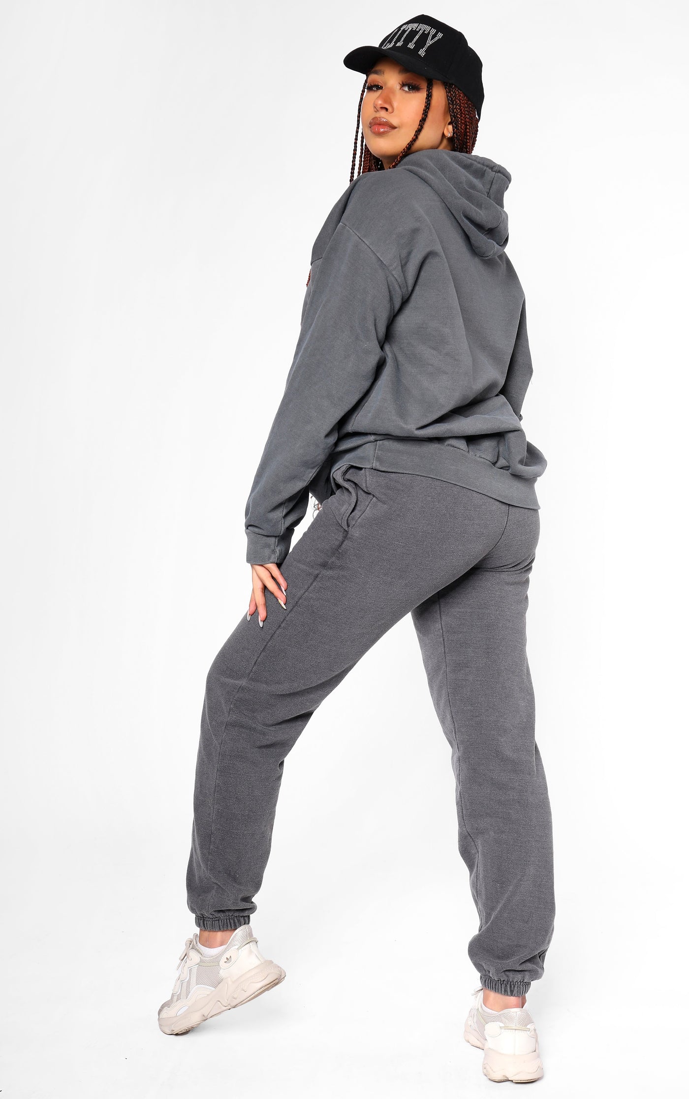 LITTY Slogan Diamante Washed Charcoal Hoodie