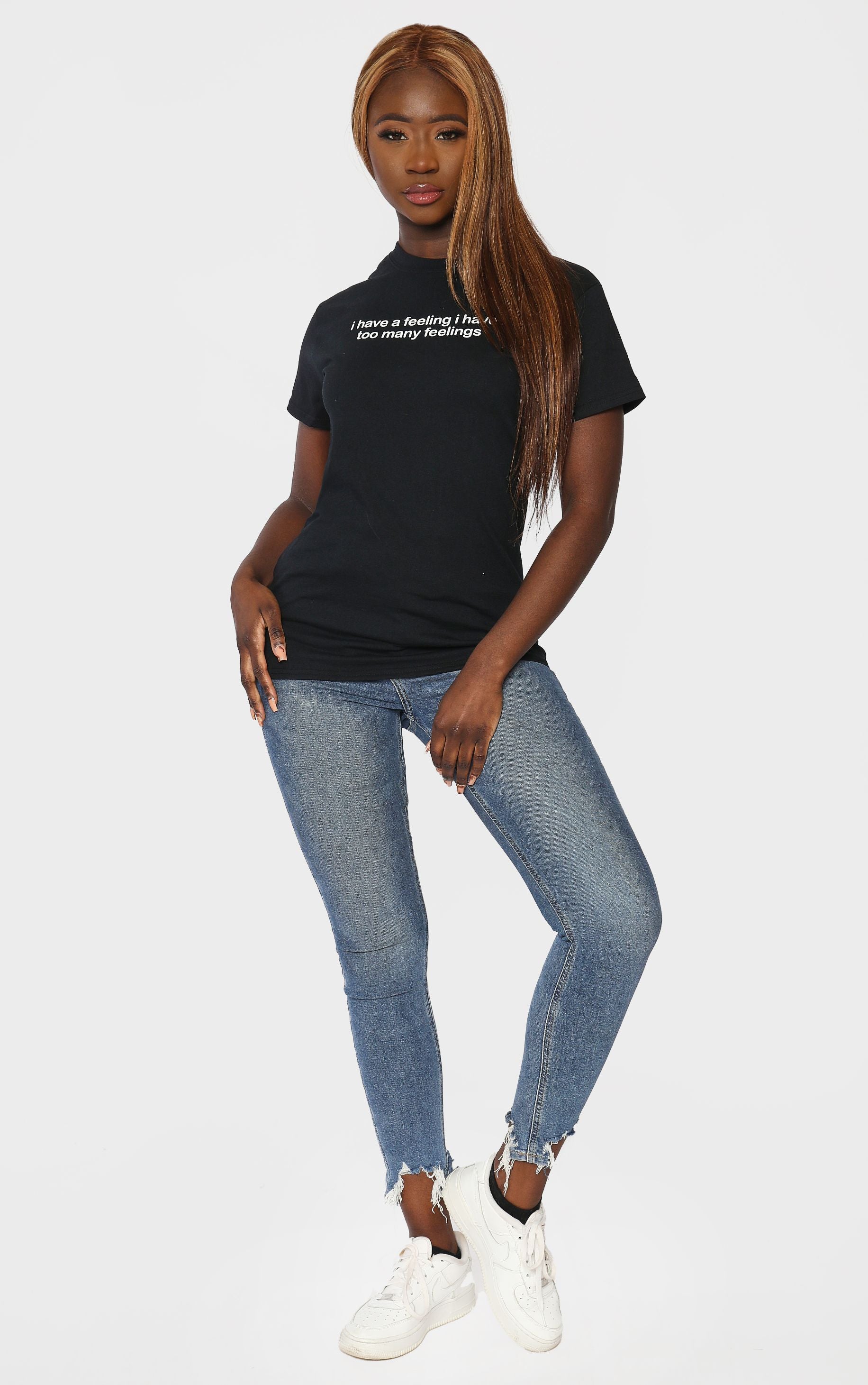 I Have a Feeling I have too Many Feelings Slogan Black T Shirt