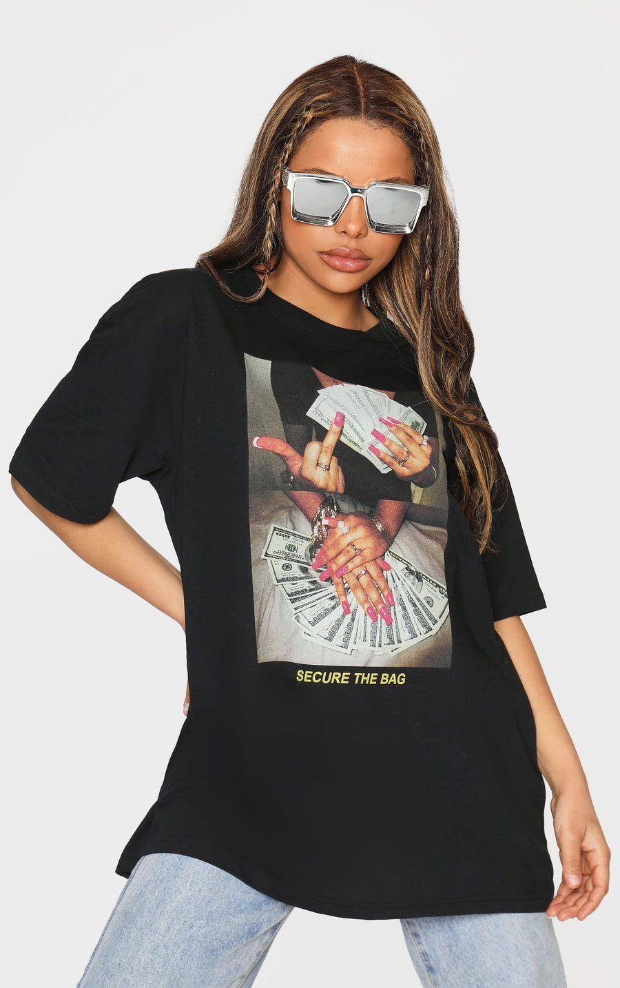 Secure The Bag Oversized Black T-Shirt