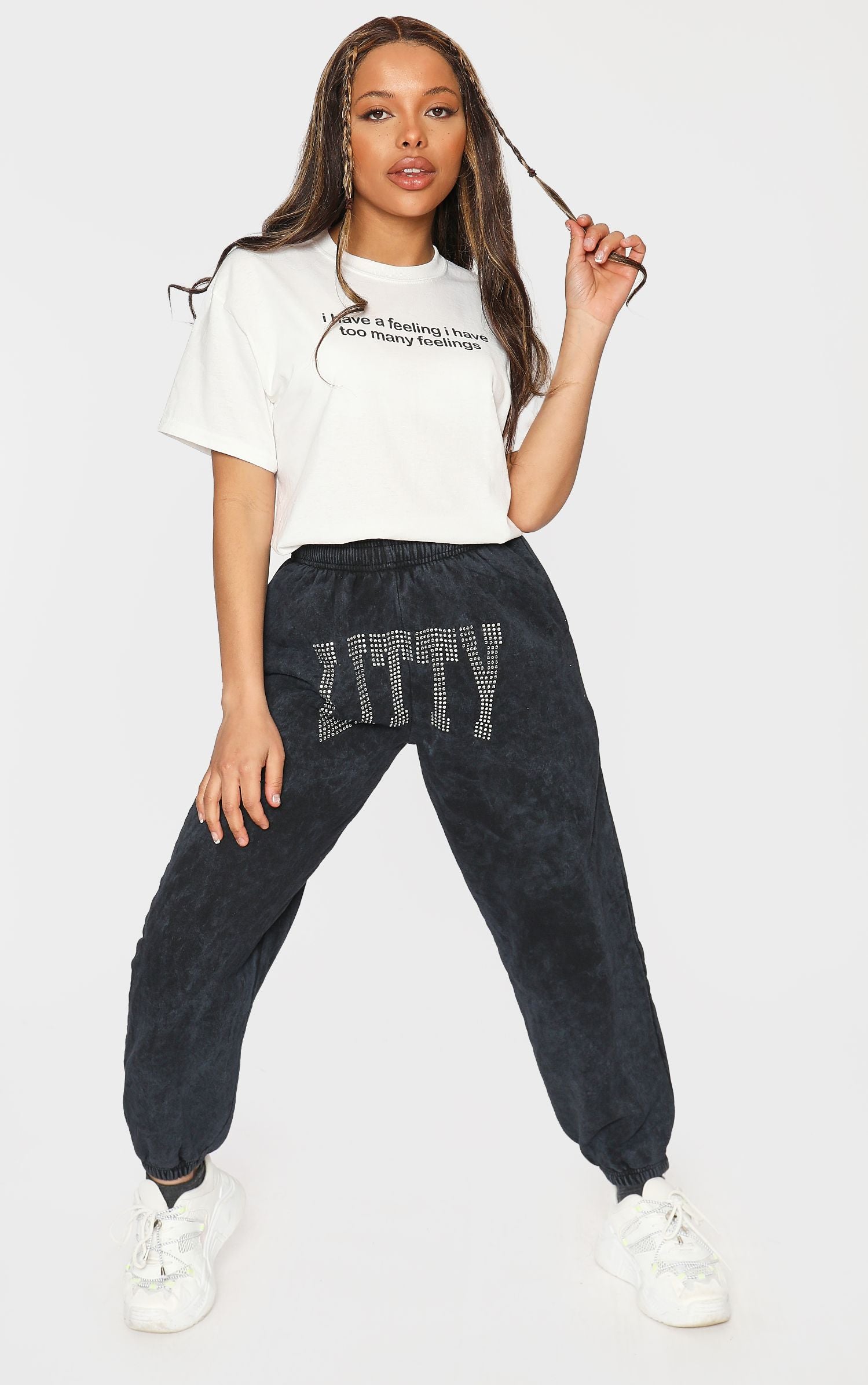 Litty Stone Wash Diamante Boyfriend Cuffed Joggers