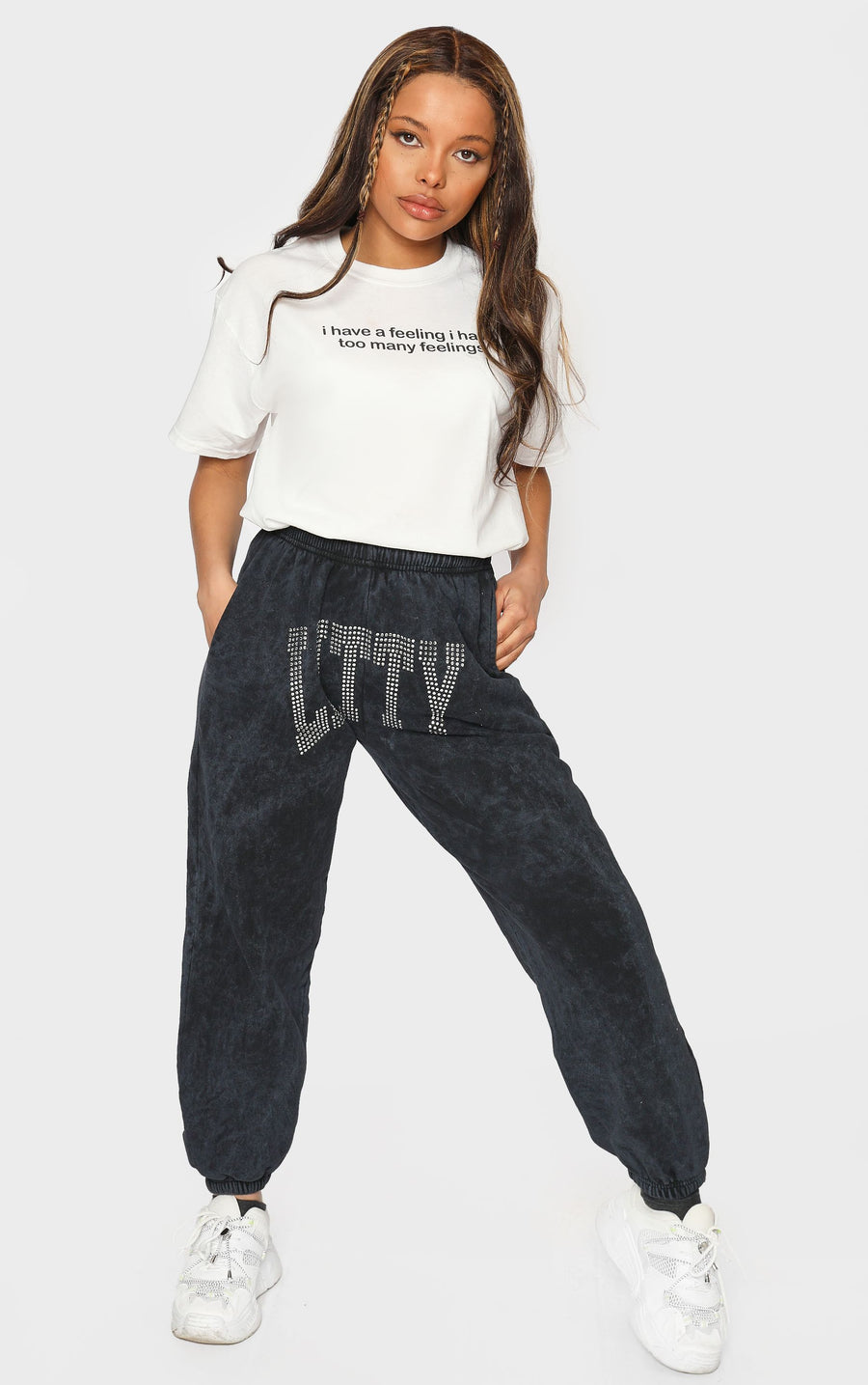 Litty Stone Wash Diamante Boyfriend Cuffed Joggers