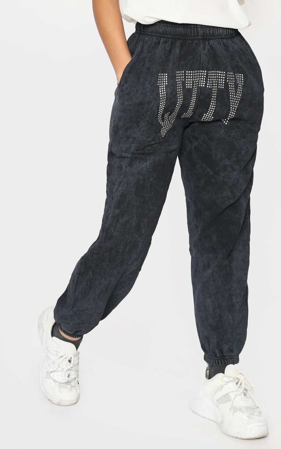Litty Stone Wash Diamante Boyfriend Cuffed Joggers
