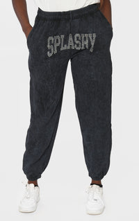 Splashy Stone Wash Diamante Boyfriend Cuffed Joggers