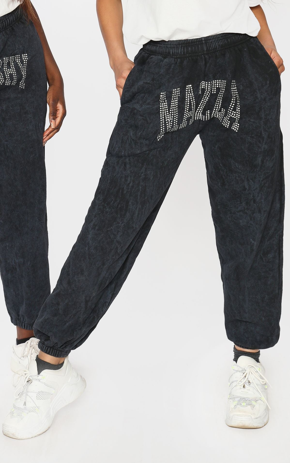 Mazza Stone Wash Diamante Boyfriend Cuffed Joggers