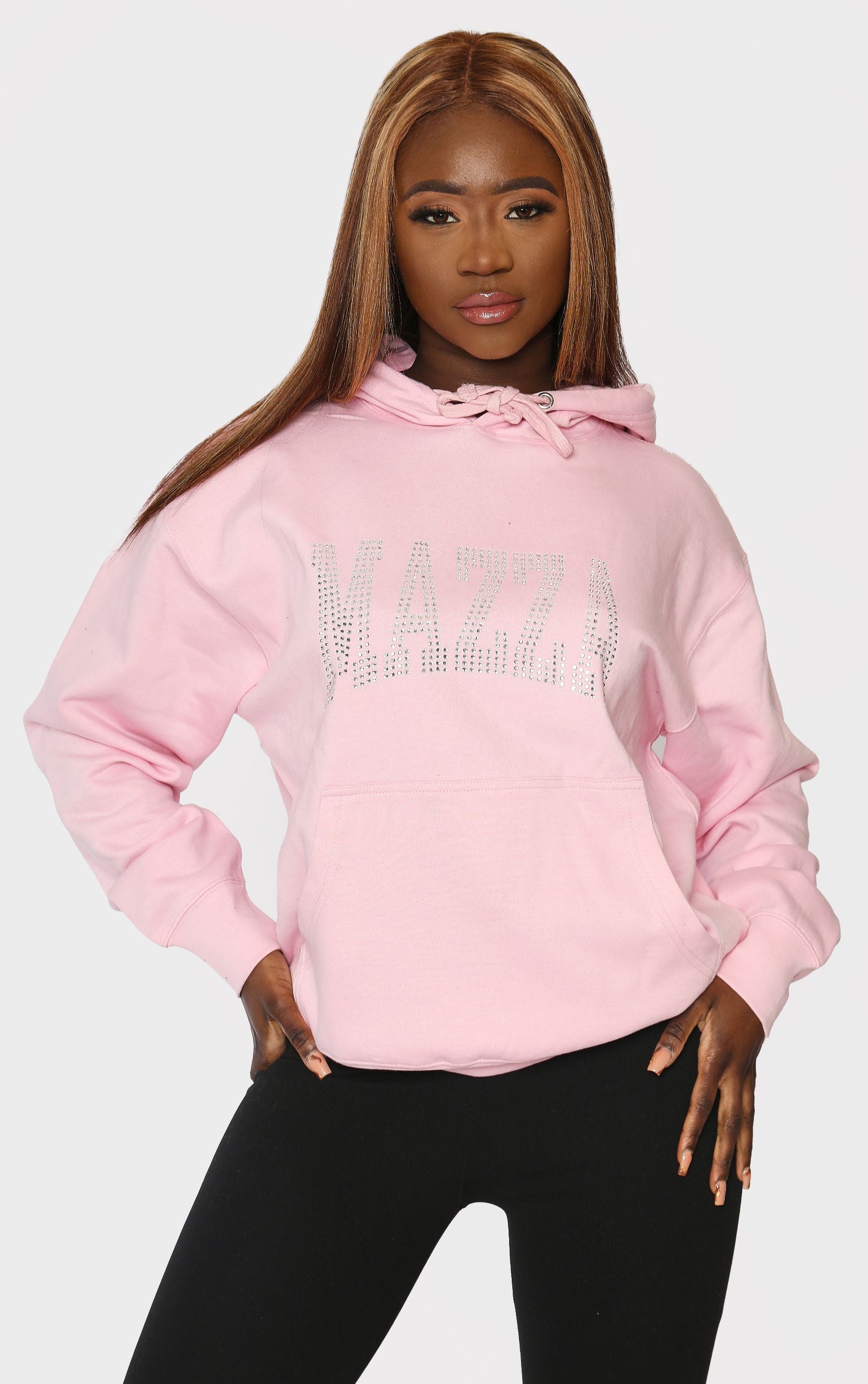 MAZZA Slogan Diamante Baby Pink Hoodie
