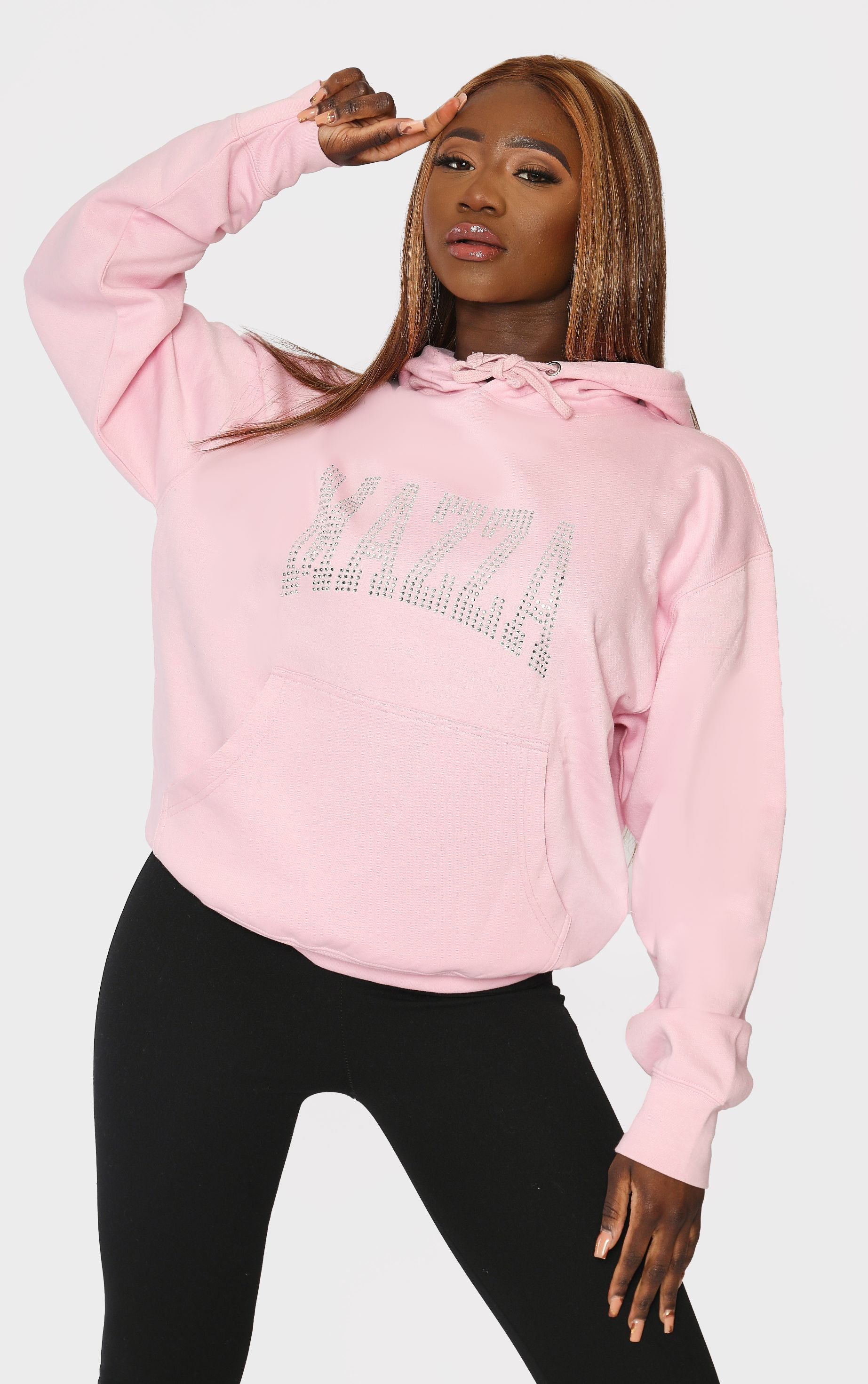 MAZZA Slogan Diamante Baby Pink Hoodie