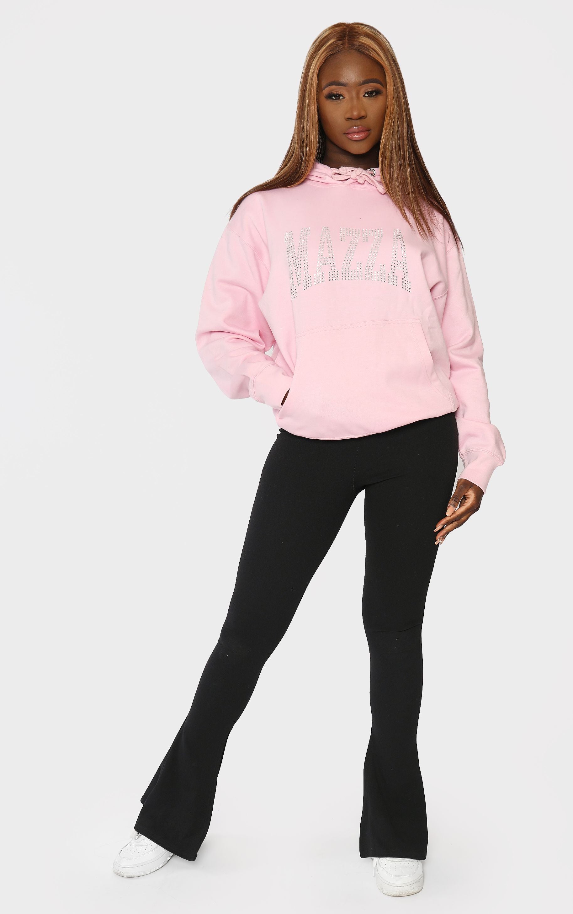 MAZZA Slogan Diamante Baby Pink Hoodie