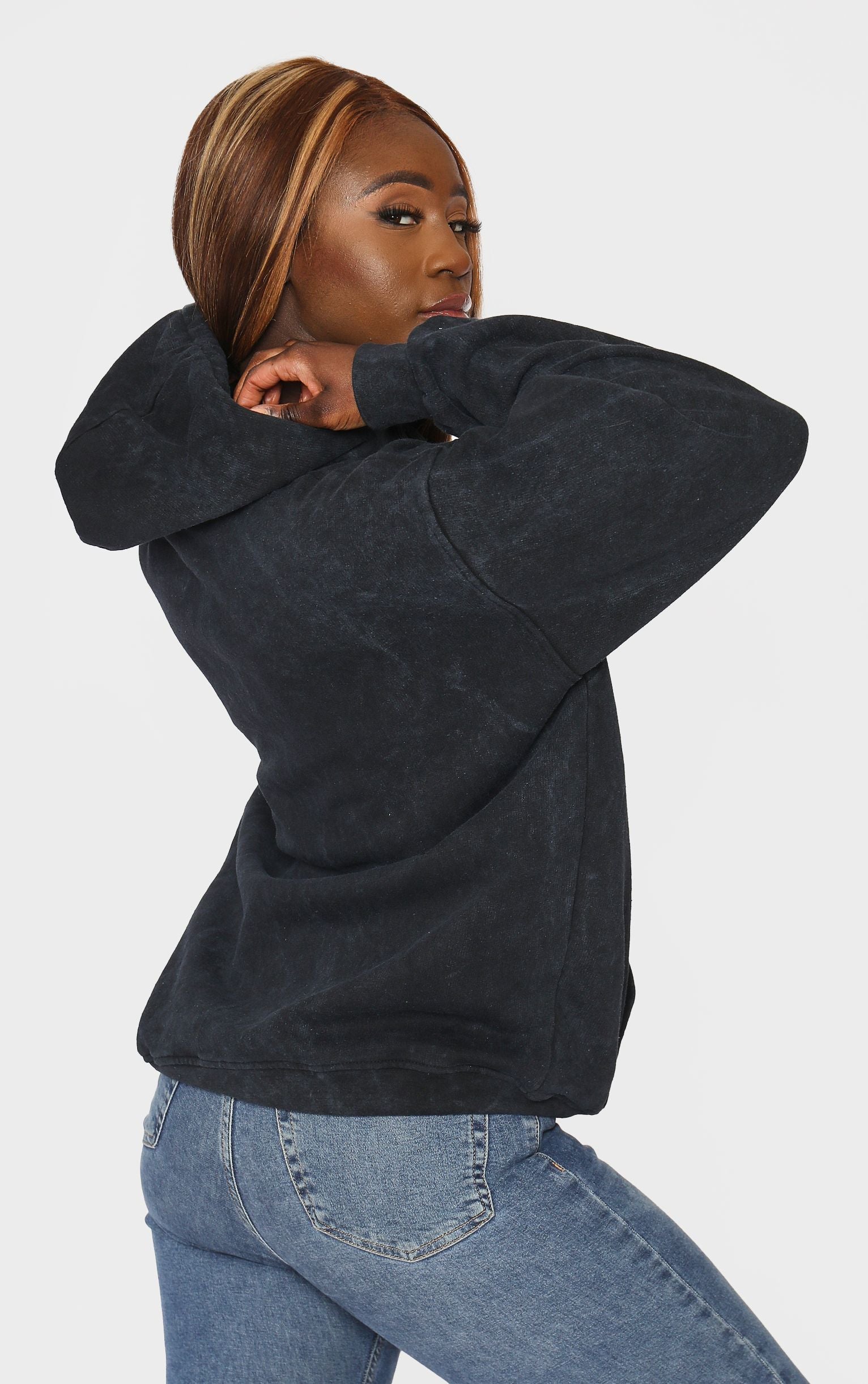 SPLASHY Slogan Diamante Stone Washed Black Hoodie