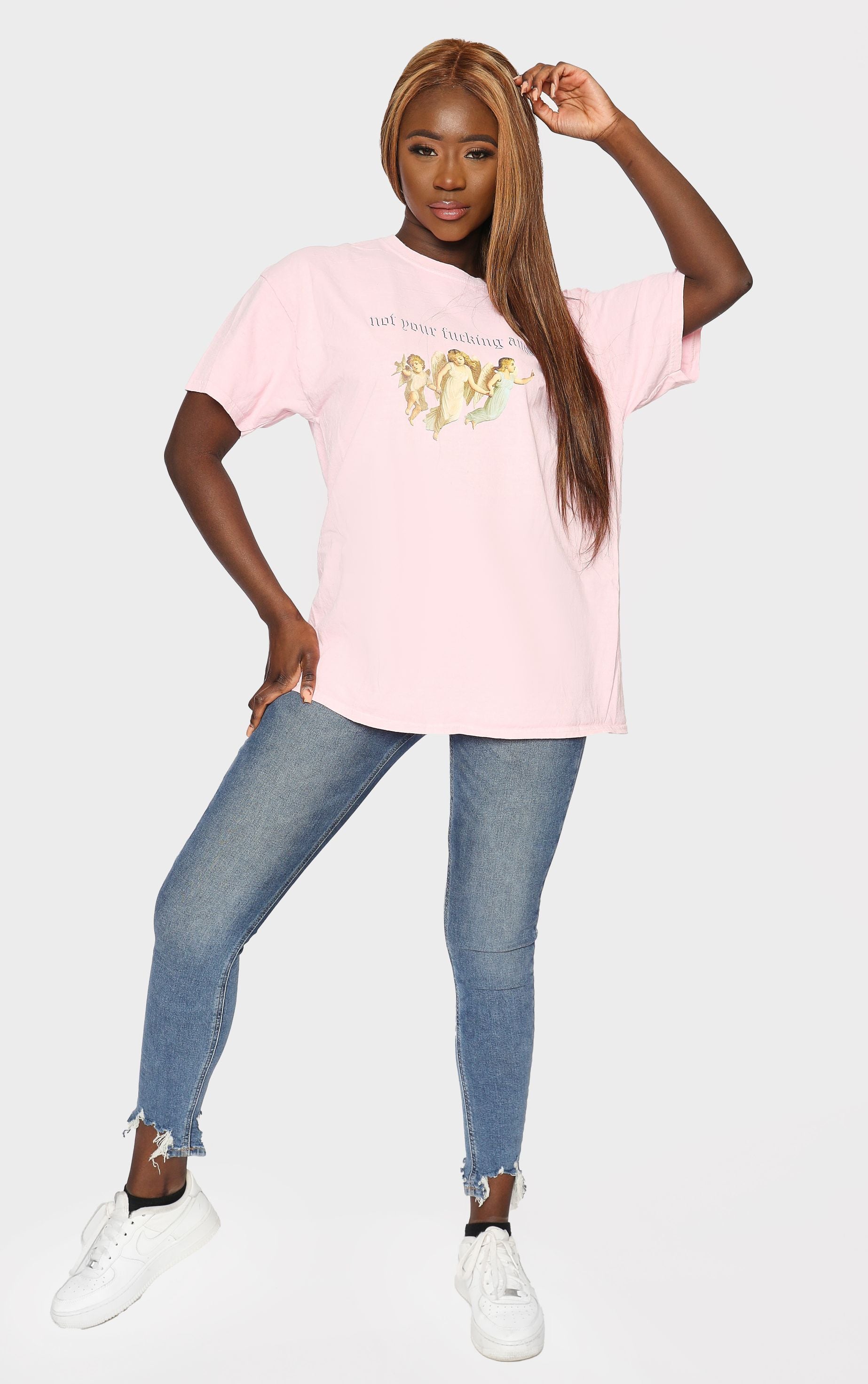 Not Your Angel Baby Pink Oversized Tee
