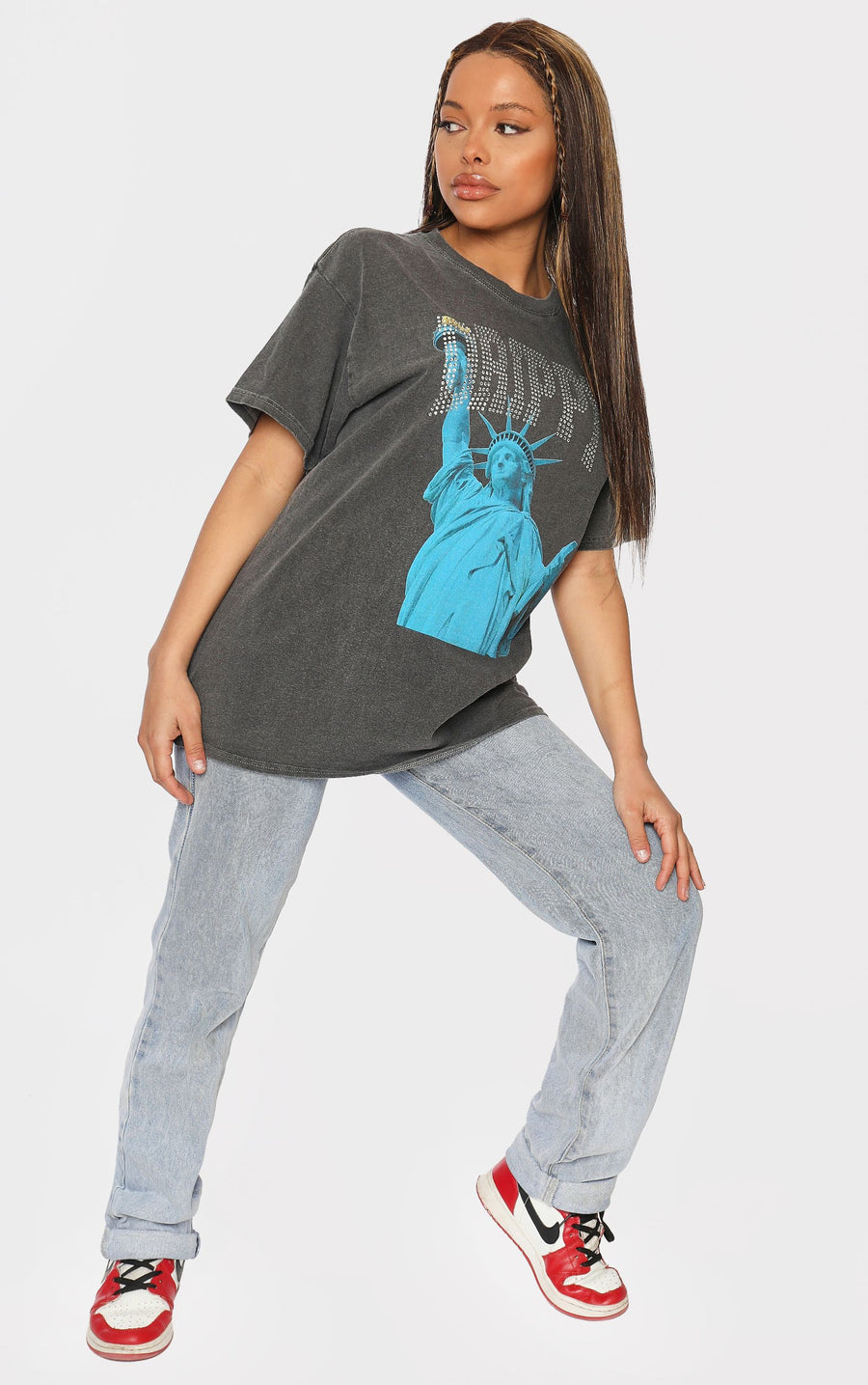 Lady Liberty 🗽🗽 Drippy Diamante 💎💎Washed Charcoal T-Shirt