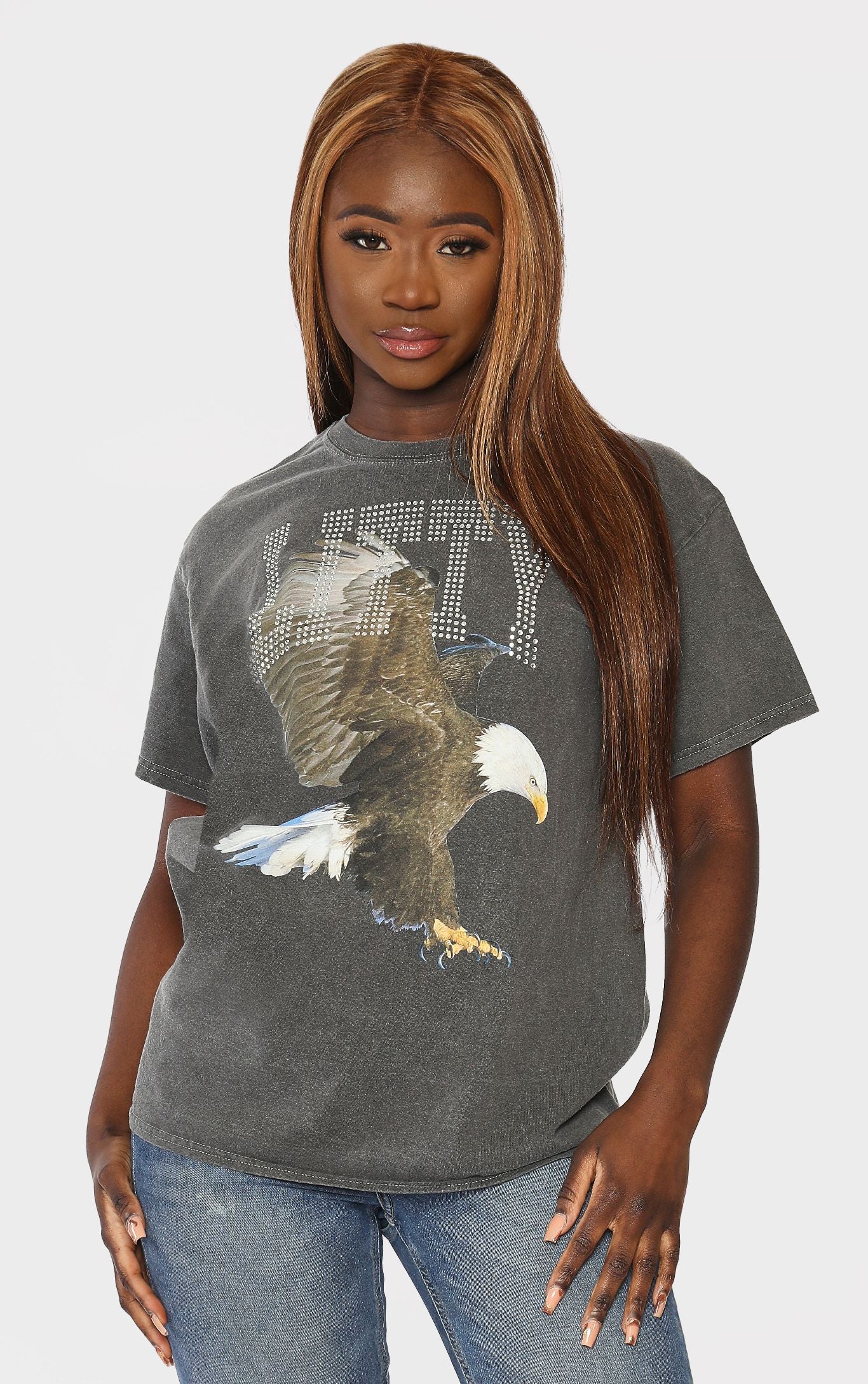 Birds of Prey 🦅🦅 Litty Diamante 💎💎Washed Charcoal T-Shirt