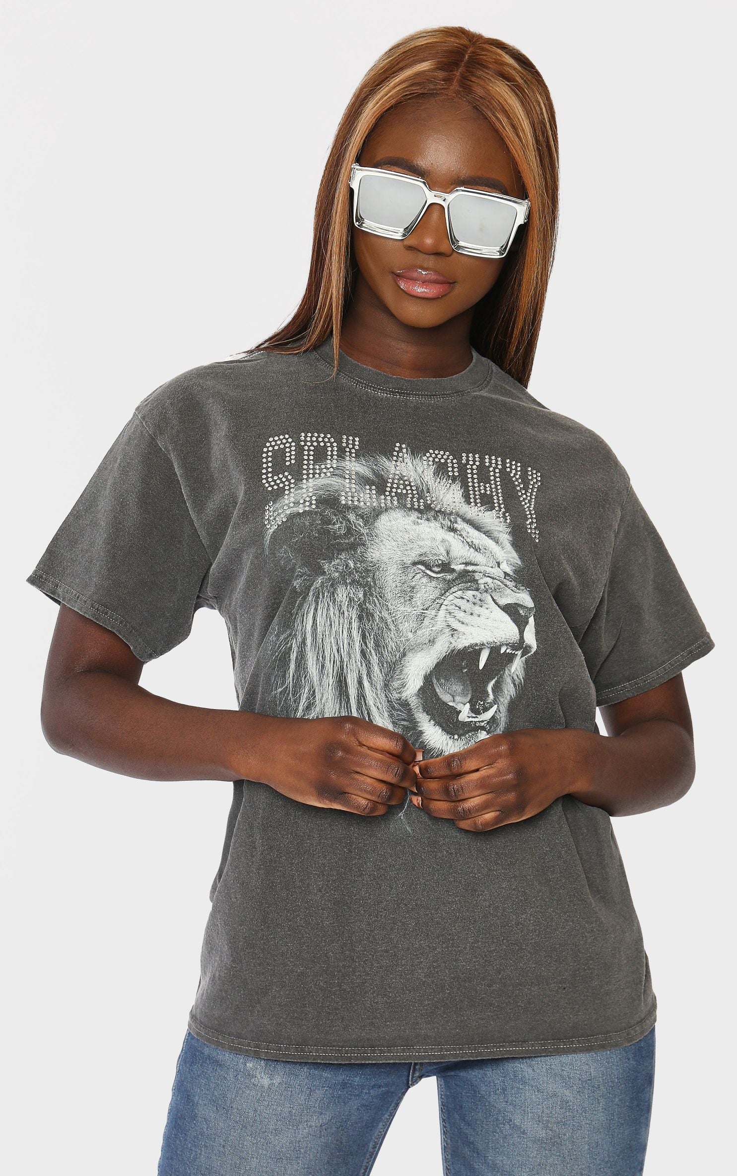 Wild Thing 🦁🦁 Splashy Diamante 💎💎Washed Charcoal T-Shirt