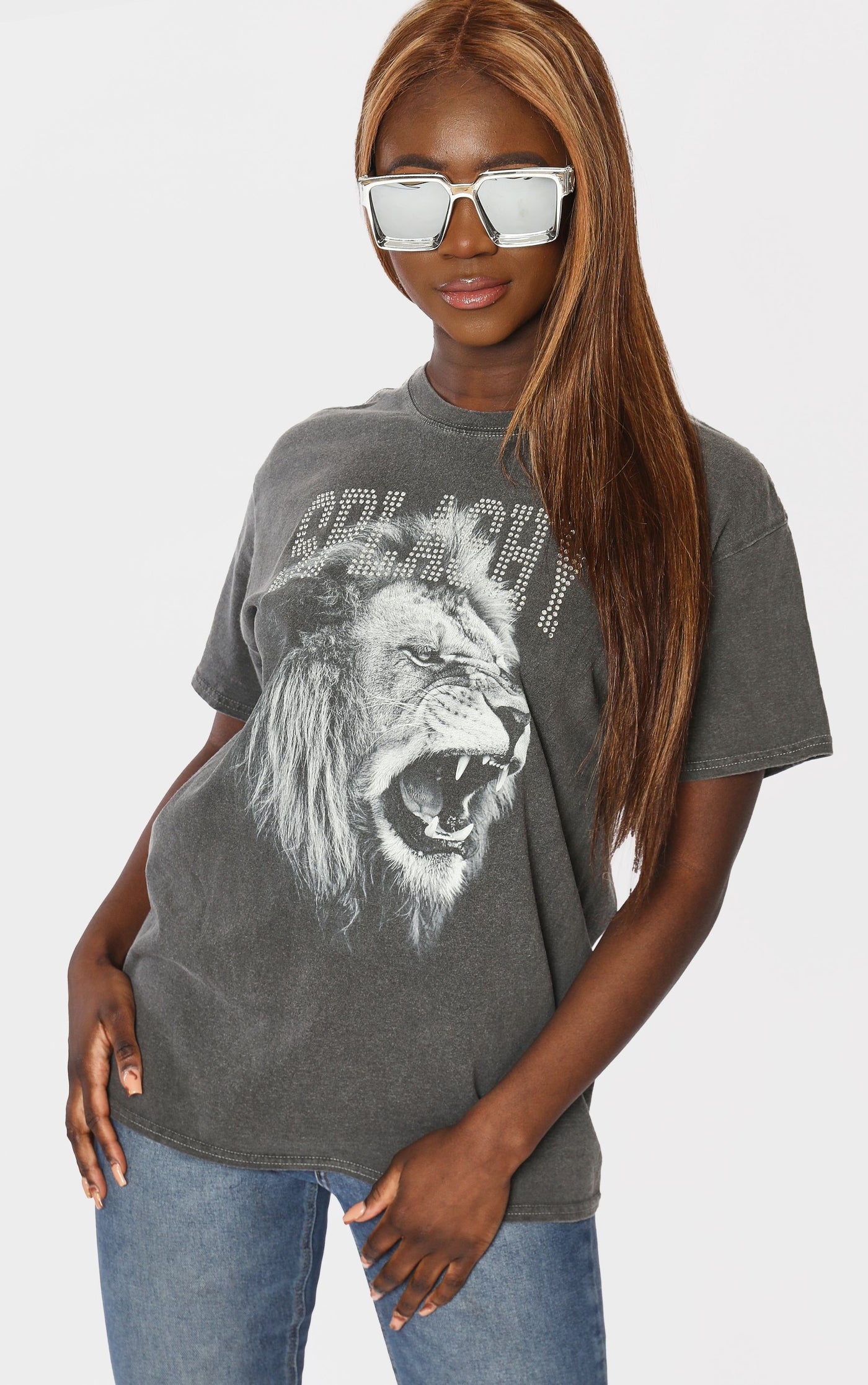 Wild Thing 🦁🦁 Splashy Diamante 💎💎Washed Charcoal T-Shirt