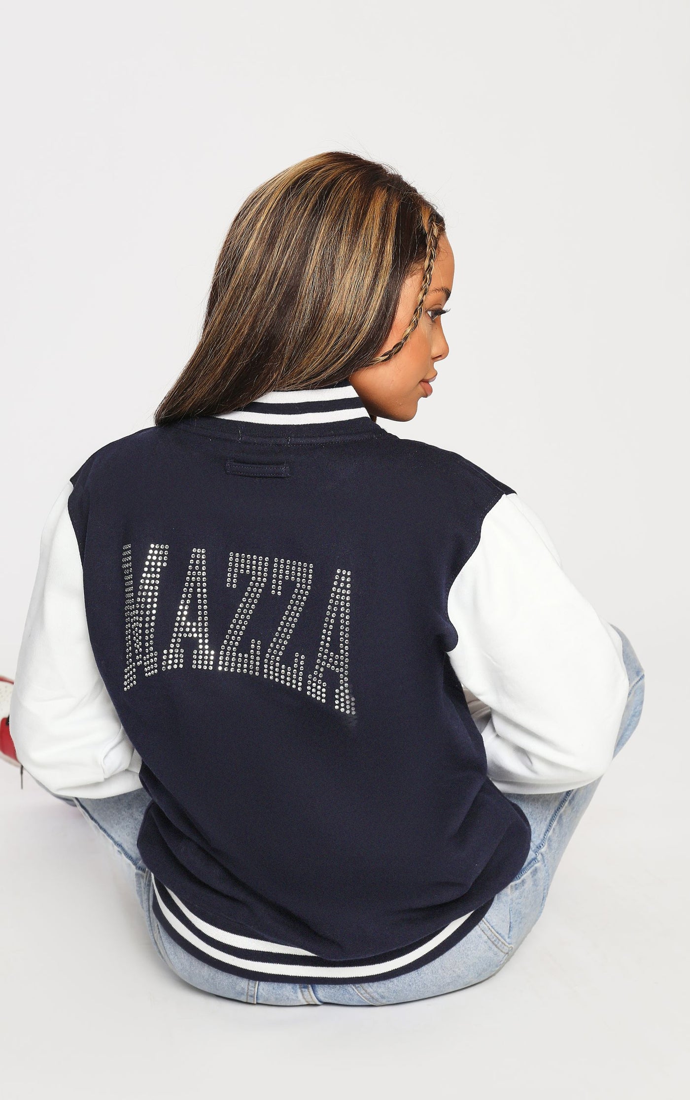 Letterman Jacket Diamante Stones Maza Navy/White Jacket