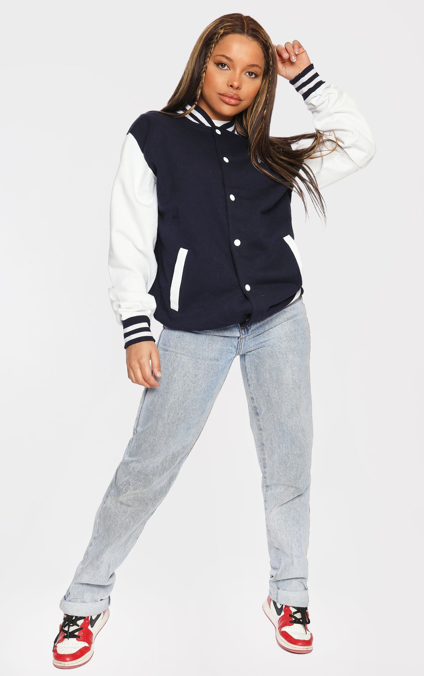 Letterman Jacket Diamante Stones Maza Navy/White Jacket