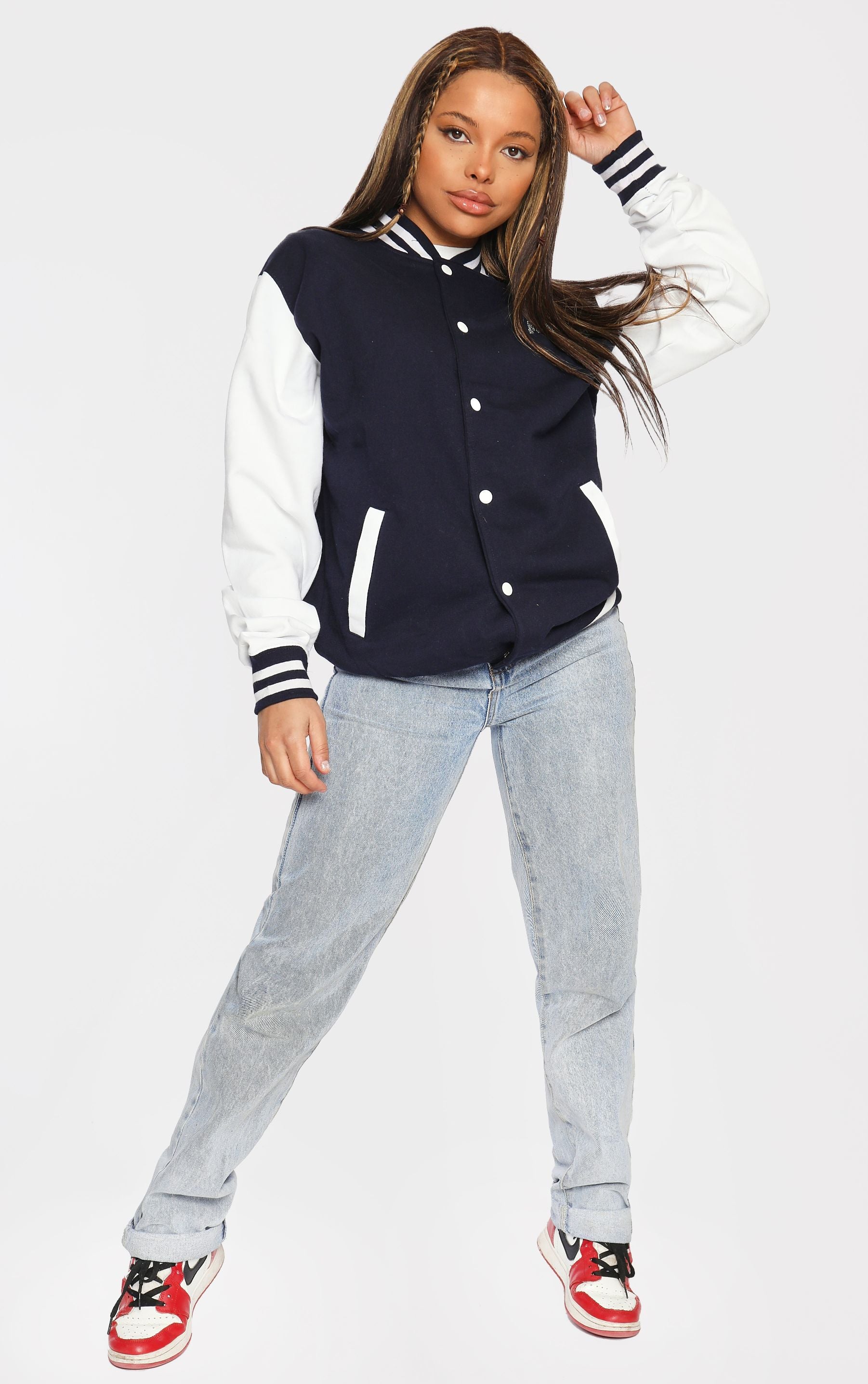 Letterman Jacket Diamante Stones Maza Navy/White Jacket