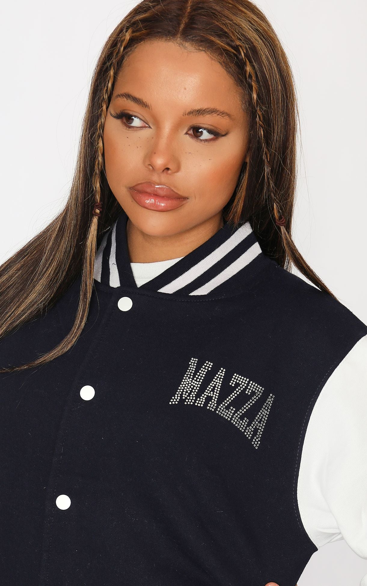 Letterman Jacket Diamante Stones Maza Navy/White Jacket